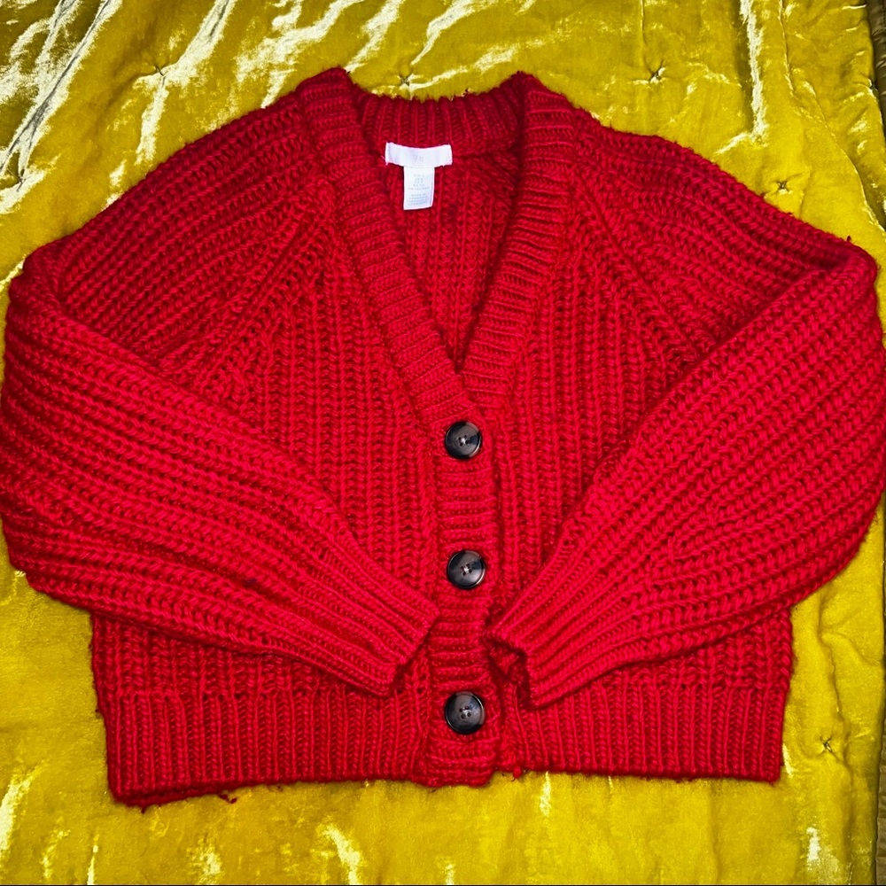 Chunky Red Cropped Cardigan